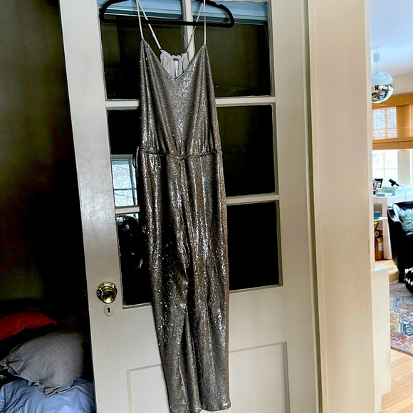 Free People Pants - Free People Silver Sequin Jumper
